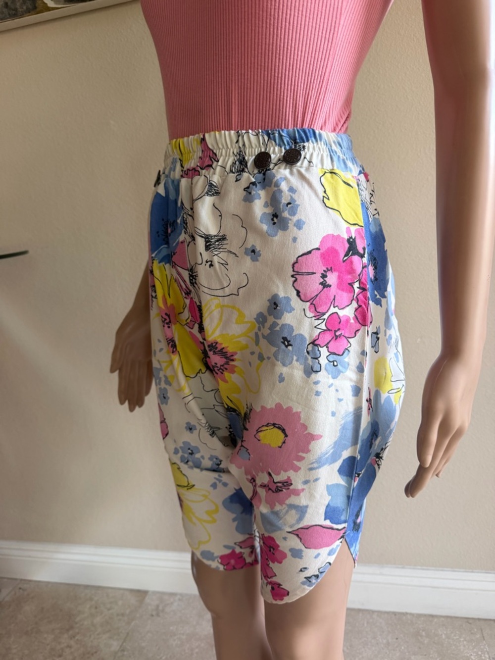 bebe White Floral Print Shorts with Pink, Blue & Yellow Accents
